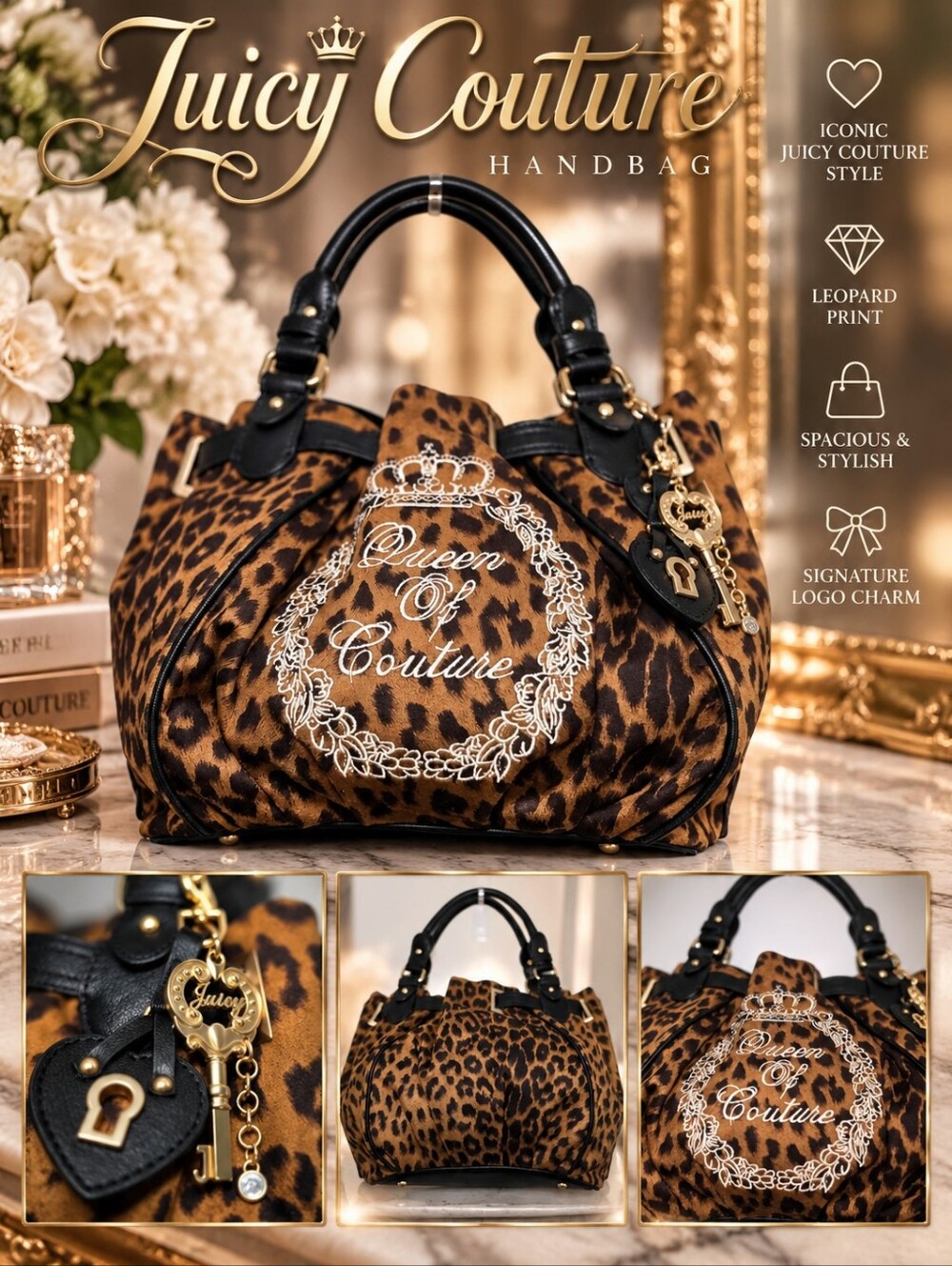 Juicy Couture Queen of Couture Dumpling Bag Leopard Print. NEW